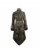 Gothic Folded Collar Gold Paisley Jacquard Fake Two Pieces Men Black Fleece Pirate Coat