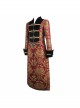 Gothic Pattern Buttons Decorated Gold Ribbons Folding Cuffs Red Jacquard Black Velveteen Long Men Coat