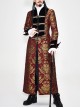 Gothic Pattern Buttons Decorated Gold Ribbons Folding Cuffs Red Jacquard Black Velveteen Long Men Coat