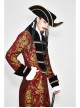 Gothic Pattern Buttons Decorated Gold Ribbons Folding Cuffs Red Jacquard Black Velveteen Long Men Coat