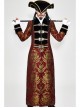 Gothic Pattern Buttons Decorated Gold Ribbons Folding Cuffs Red Jacquard Black Velveteen Long Men Coat