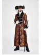 Gothic Pattern Buttons Decorated Gold Ribbons Folding Cuffs Red Jacquard Black Velveteen Long Men Coat
