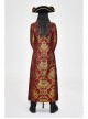 Gothic Pattern Buttons Decorated Gold Ribbons Folding Cuffs Red Jacquard Black Velveteen Long Men Coat