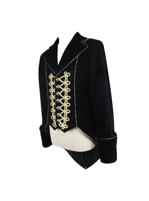 Golden Disc Flowers Decorated Buckle Hand-Embroidered Gothic Flower Black Men Coat