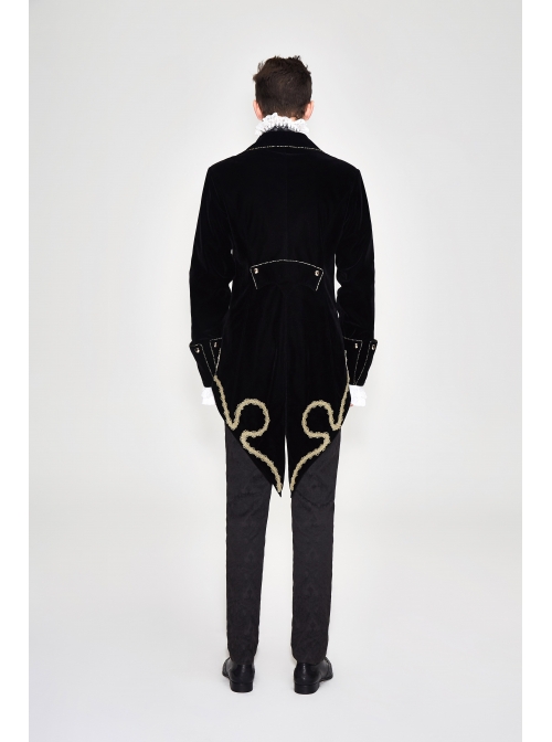 Golden Disc Flowers Decorated Buckle Hand-Embroidered Gothic Flower Black Men Coat