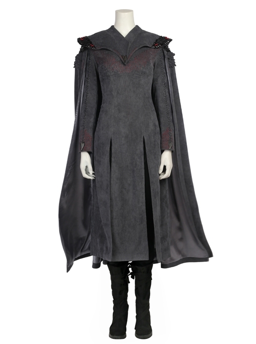 Game Of Thrones Season 7 Dragon Mother Daenerys Targaryen Black Dress Set With Cloak Halloween Cosplay Costume Full Set