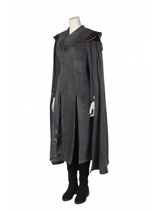 Game Of Thrones Season 7 Dragon Mother Daenerys Targaryen Black Dress Set With Cloak Halloween Cosplay Costume Full Set
