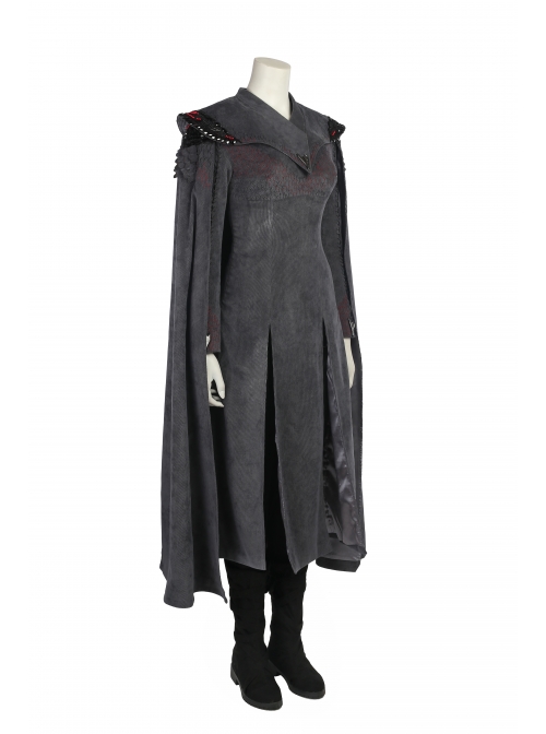 Game Of Thrones Season 7 Dragon Mother Daenerys Targaryen Black Dress Set With Cloak Halloween Cosplay Costume Full Set