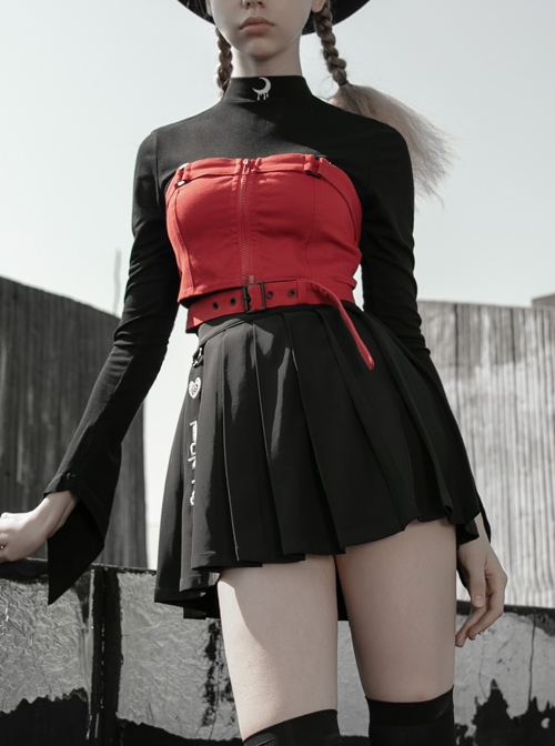 Chest Square Metal Strap Separation Belt Hollow Red Punk Tube Corset