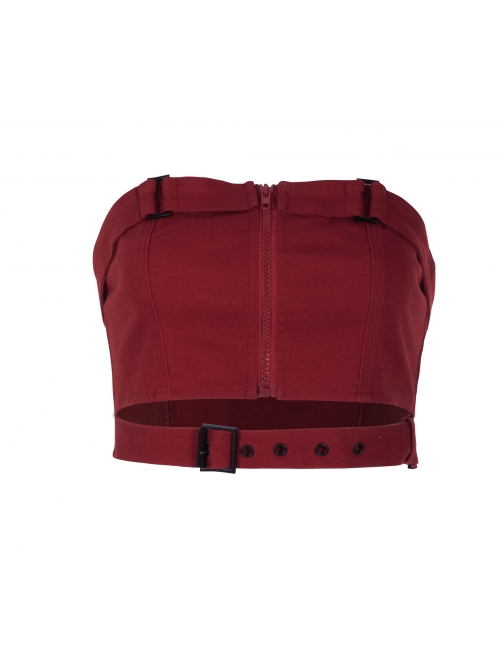 Chest Square Metal Strap Separation Belt Hollow Red Punk Tube Corset