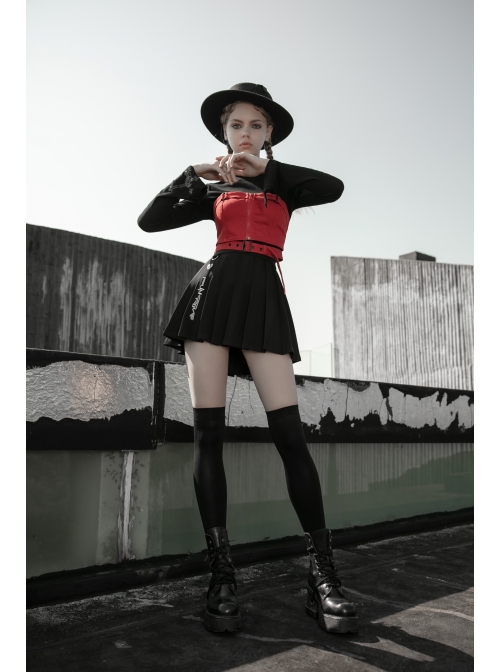 Chest Square Metal Strap Separation Belt Hollow Red Punk Tube Corset