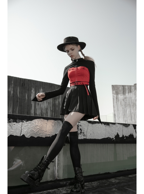 Chest Square Metal Strap Separation Belt Hollow Red Punk Tube Corset
