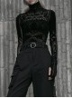 Black Small High Collar Circuit Board Pattern Printed Tight Punk T-Shirt