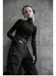 Black Small High Collar Circuit Board Pattern Printed Tight Punk T-Shirt
