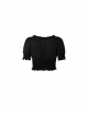 Chiffon Square Collar Chest Lace-Up Short Sleeve Frill Hem Black Gothic Short Blouse
