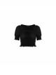 Chiffon Square Collar Chest Lace-Up Short Sleeve Frill Hem Black Gothic Short Blouse
