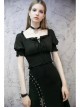 Chiffon Square Collar Chest Lace-Up Short Sleeve Frill Hem Black Gothic Short Blouse