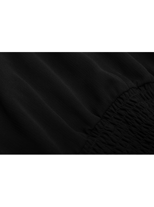 Chiffon Square Collar Chest Lace-Up Short Sleeve Frill Hem Black Gothic Short Blouse