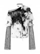Black And White Tie-Dye Fake Two Pieces Splice Mesh Long Sleeve One Side Off-Shoulder Punk T-Shirt