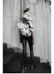Black And White Tie-Dye Fake Two Pieces Splice Mesh Long Sleeve One Side Off-Shoulder Punk T-Shirt