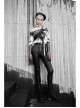 Black And White Tie-Dye Fake Two Pieces Splice Mesh Long Sleeve One Side Off-Shoulder Punk T-Shirt