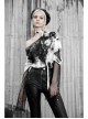 Black And White Tie-Dye Fake Two Pieces Splice Mesh Long Sleeve One Side Off-Shoulder Punk T-Shirt