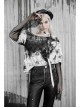 Black And White Tie-Dye Fake Two Pieces Splice Mesh Long Sleeve One Side Off-Shoulder Punk T-Shirt