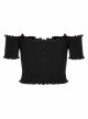 Off-Shoulder Red Cat Ear Decoration Chest Lace-Up Frill Hem Black Gothic Crop Blouse