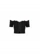 Off-Shoulder Red Cat Ear Decoration Chest Lace-Up Frill Hem Black Gothic Crop Blouse