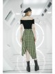 Off-Shoulder Red Cat Ear Decoration Chest Lace-Up Frill Hem Black Gothic Crop Blouse
