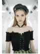 Off-Shoulder Red Cat Ear Decoration Chest Lace-Up Frill Hem Black Gothic Crop Blouse