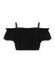 Off-Shoulder Chest Frill Short Bubble Sleeve Hasp Strap Black Crop Punk Top