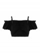 Off-Shoulder Chest Frill Short Bubble Sleeve Hasp Strap Black Crop Punk Top