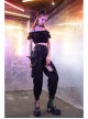 Off-Shoulder Chest Frill Short Bubble Sleeve Hasp Strap Black Crop Punk Top