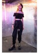 Off-Shoulder Chest Frill Short Bubble Sleeve Hasp Strap Black Crop Punk Top