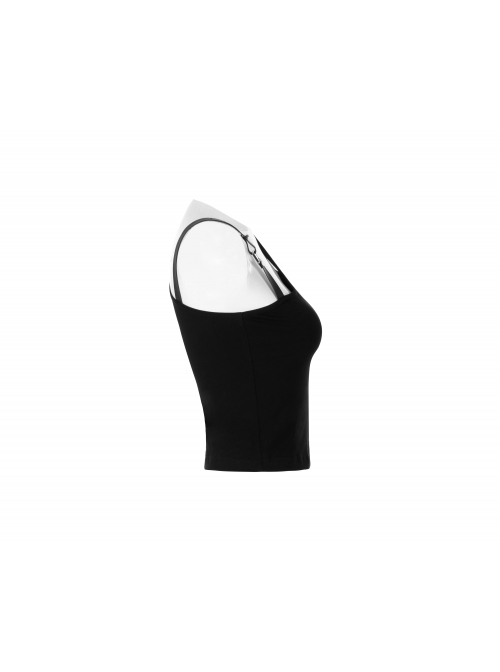 Asymmetric One Side Off-Shoulder Hasp Strap Other Side Hollow Black Punk Tight Camisole