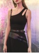 Asymmetric One Side Off-Shoulder Hasp Strap Other Side Hollow Black Punk Tight Camisole