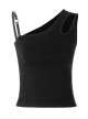 Asymmetric One Side Off-Shoulder Hasp Strap Other Side Hollow Black Punk Tight Camisole
