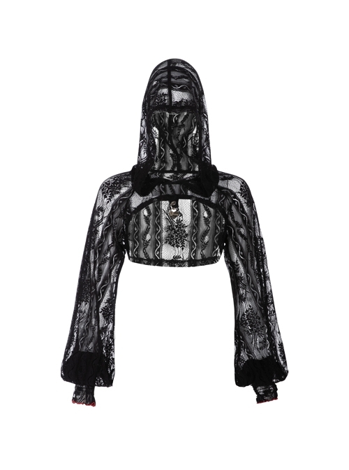 Bramble Rose Lace Love Pendant Red Line Cuff Black Punk Short Hooded Top