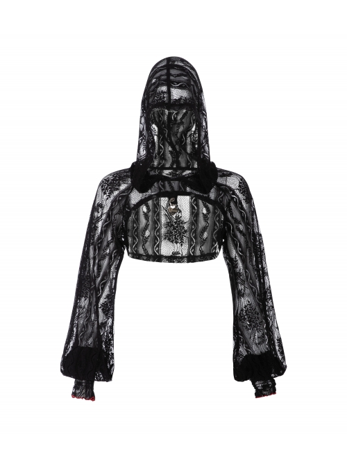 Bramble Rose Lace Love Pendant Red Line Cuff Black Punk Short Hooded Top