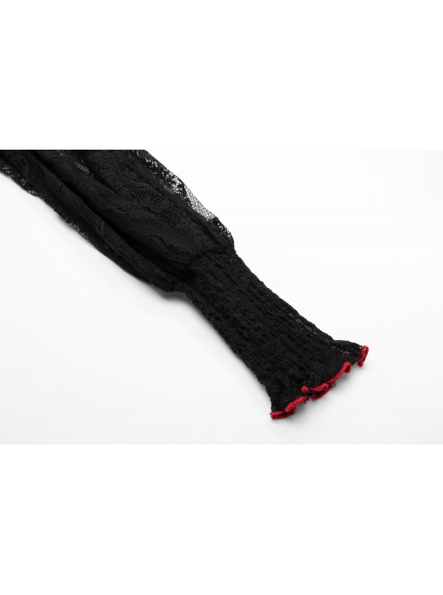Bramble Rose Lace Love Pendant Red Line Cuff Black Punk Short Hooded Top