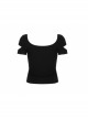 Inverted Rose Print U-Shaped Collar Hollow-Out Short Sleeve Black Punk Tight T-Shirt