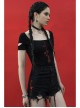 Inverted Rose Print U-Shaped Collar Hollow-Out Short Sleeve Black Punk Tight T-Shirt