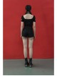 Inverted Rose Print U-Shaped Collar Hollow-Out Short Sleeve Black Punk Tight T-Shirt
