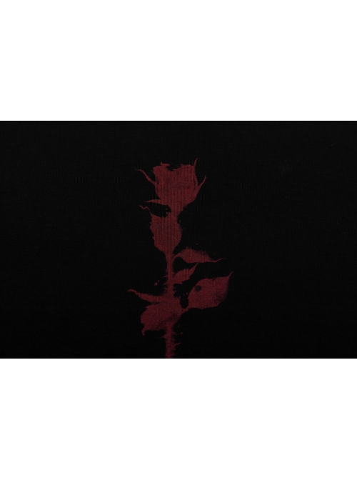 Inverted Rose Print U-Shaped Collar Hollow-Out Short Sleeve Black Punk Tight T-Shirt