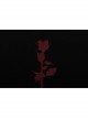 Inverted Rose Print U-Shaped Collar Hollow-Out Short Sleeve Black Punk Tight T-Shirt