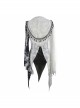 Punk Tassel Braid Hood Black Tie-Dyed White Jersey Worn Out Asymmetrical Coat