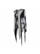 Punk Tassel Braid Hood Black Tie-Dyed White Jersey Worn Out Asymmetrical Coat