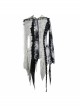 Punk Tassel Braid Hood Black Tie-Dyed White Jersey Worn Out Asymmetrical Coat