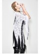 Punk Tassel Braid Hood Black Tie-Dyed White Jersey Worn Out Asymmetrical Coat